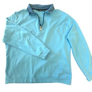 Bobby Jones Men XXL Light Blue 100% Pima Cotton Quarter Zip Pullover Sweater